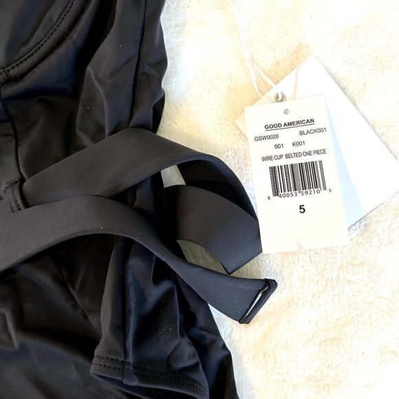 NWT Good American Wire Cup Belted One Piece Swimsuit in Black - Size 5 (2XL) - Picture 6 of 12